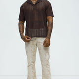 Camisa Polo Aiden Crochet Johnny Collar - Café