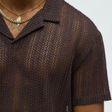 Camisa Polo Aiden Crochet Johnny Collar - Café
