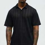 Camisa Gerard Crochet Knit Johnny Collar - Negro