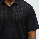 Camisa Gerard Crochet Knit Johnny Collar - Negro