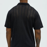 Camisa Gerard Crochet Knit Johnny Collar - Negro