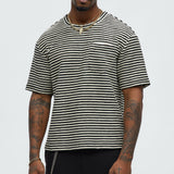Camiseta Rib Textured Stripe Relaxed - Negro/Combinado