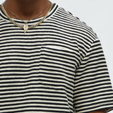 Camiseta Rib Textured Stripe Relaxed - Negro/Combinado