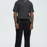 Camiseta Crochet Knit Striped Relaxed - Negro/Combinado