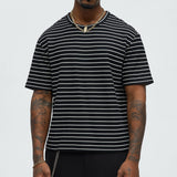 Camiseta Crochet Knit Striped Relaxed - Negro/Combinado