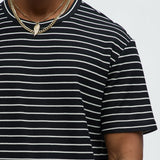 Camiseta Crochet Knit Striped Relaxed - Negro/Combinado