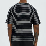 Camiseta Crochet Knit Striped Relaxed - Negro/Combinado