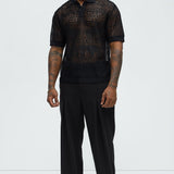 Camisa Edson Open Knit Polo - Negro