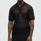 Camisa Edson Open Knit Polo - Negro