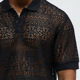 Camisa Edson Open Knit Polo - Negro