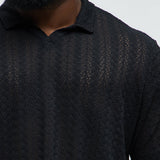 Camisa Gerard Crochet Knit Johnny Collar - Negro