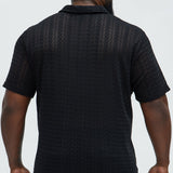Camisa Gerard Crochet Knit Johnny Collar - Negro