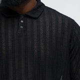 Camisa Dudley Open Knit Polo - Negro