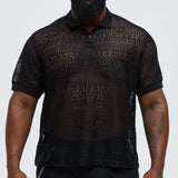 Camisa Edson Open Knit Polo - Negro