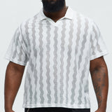 Camisa Wavy Crochet Lightweight Johnny Collar - Blanco