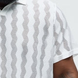 Camisa Wavy Crochet Lightweight Johnny Collar - Blanco