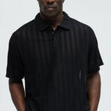 Camisa Dudley Open Knit Polo - Negro