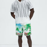 Camisa Wavy Crochet Lightweight Johnny Collar - Blanco