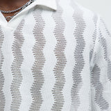 Camisa Wavy Crochet Lightweight Johnny Collar - Blanco