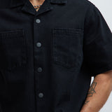Camisa de Colin de botón de mezclilla verdadera - lavado negro