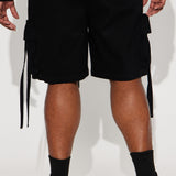 Pantalones cortos de carga con correa plana - negro