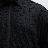 Chamarra Swirl Jacquard Linen Boxy - Negro