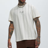Camisa De Manga Corta Vertical Striped - Hueso
