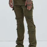 Pantalón Apilado De Pierna Ancha Trapping Frayed - Oliva