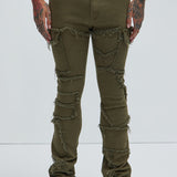 Pantalón Apilado De Pierna Ancha Trapping Frayed - Oliva