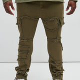 Pantalón Apilado De Pierna Ancha Trapping Frayed - Oliva