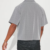 Camisa cubana de manga corta tejida de la mina de diamantes - Negro/Blanco
