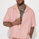 Camisa Abotonada Waffle Knit Textured - Color De Malva