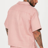 Camisa Abotonada Waffle Knit Textured - Color De Malva