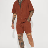 Camisa Abotonada Dean Textured Short Sleeve - Chocolate
