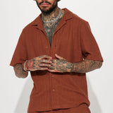 Camisa Abotonada Dean Textured Short Sleeve - Chocolate