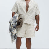 Camisa Frayed Jacquard Linen - Hueso