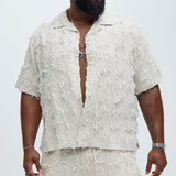 Camisa Frayed Jacquard Linen - Hueso