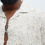 Camisa Frayed Jacquard Linen - Hueso