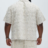 Camisa Frayed Jacquard Linen - Hueso