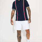 Camisa Polo Shred White And Blue Short Sleeve - Multicolor