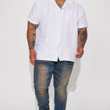 Medio patrón de ganchillo blusa de manga corta con botones - Blanco