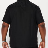 Media talla patrón de crochet manga corta camisa abotonada - Negra