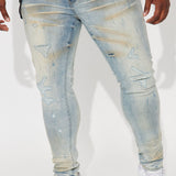 Acerca de mis jeans de cadena rasgados y apilados - Lavado azul vintage