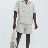 Camisa Frayed Jacquard Linen - Hueso