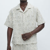Camisa Frayed Jacquard Linen - Hueso