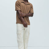 Camisa Polo Easton Geo Textured Johnny Collar - Café