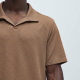 Camisa Polo Easton Geo Textured Johnny Collar - Café