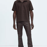 Camisa Ethel Textured Knit Johnny Collar - Café