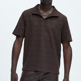 Camisa Ethel Textured Knit Johnny Collar - Café