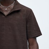 Camisa Ethel Textured Knit Johnny Collar - Café